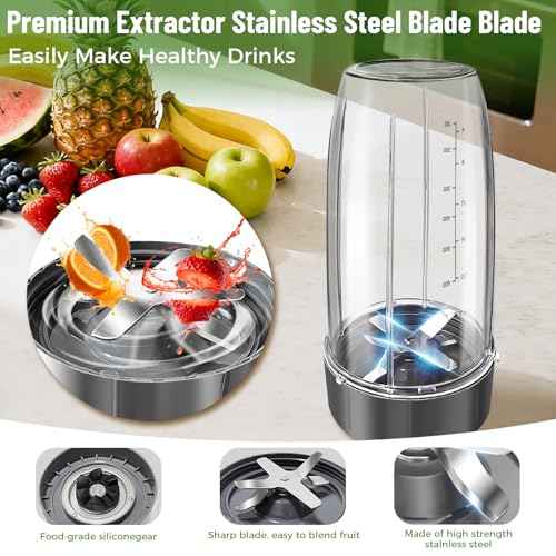 8 Pieces Blender Cups & Blade Replacement Set for Nutribullet, 2 PCS 32oz Cups & Premium Extractor Blades, Flip-Top To-Go Lids & Lid Rings, Compatible with NutriBullet 600W/ 900W Blenders