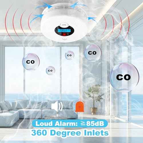 4 Pack Smoke and Carbon Monoxide Detector with Test Button, 85dB Loud Beep, LCD Display, Battery-Operated Smoke Detector Carbon Monoxide Detector Combo for House, Apartment, Kitchen, Garage Use