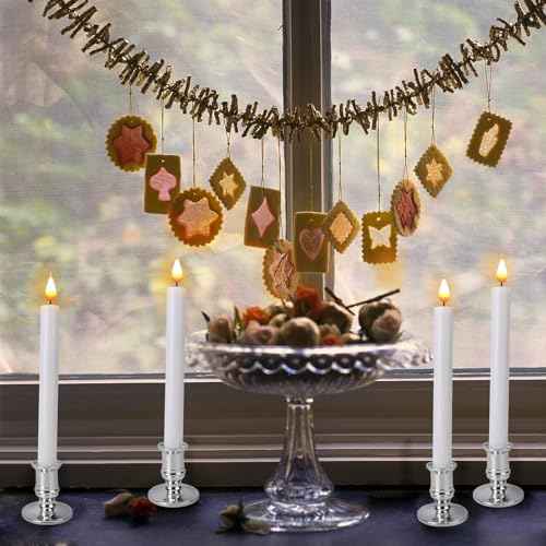LED Flameless Window Candles with Remote Timer Sliver Base 10 PCS Battery Operated Flickering Taper Candle Lights with Removable Candle Holders Best Gift for Xmas Wedding Home Dinner D?cor