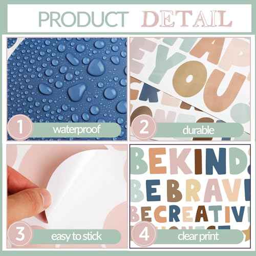 TaoBary 332 Pieces Polka Dots Wall Sticker Colorful Inspirational Circle Wall Decal Motivational Phrases Sticker Letter Sticker Be Thankful, Be Brave Decal for Classroom Nursery Playroom (Boho)