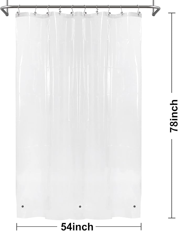 54x78 Inch Stall Shower Curtain/Liner 8G Heavy Duty Clear PEVA, 3 Bottom Magnets, Waterproof, PVC Free, Metal Grommets