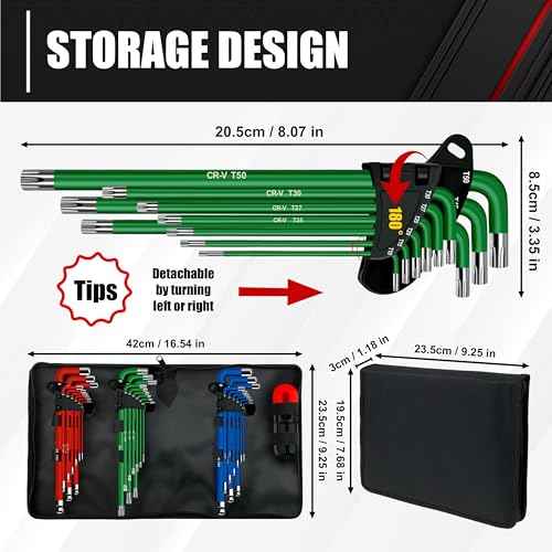C&T 27-Piece Allen Wrenches Sets, Allen Key Set, SAE(1/16"-3/8"), Metric(1.5-10mm), TORX(T10-T50), Metric & SAE Ball End & T-Handle, CR-V, for Bike, Motorcycle, Furniture Repair