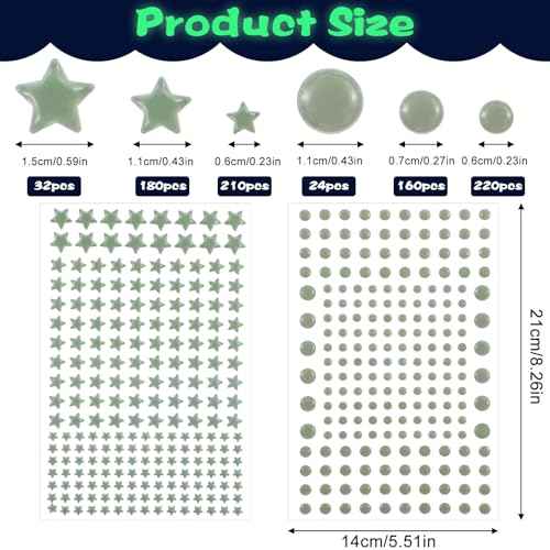 TIESOME 826 Pcs Glow in The Dark Wall Stickers, 422 Pcs 3D Glow in The Dark Stars for Ceiling Decor 404Pcs Green Dots Glowing Wall Decals Ceiling Decor Stickers for Bedding Room Party Birthday Gift