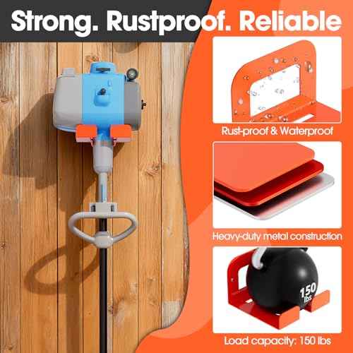 Weedeater Rack, Garage Organization Wall Hangers, Garden Tool Organizer Metal Trimmer Rack, Heavy Duty Hooks for Grass Trimmer, Hedge Trimmer, Garage Tools Storage, Orange 2-Pack