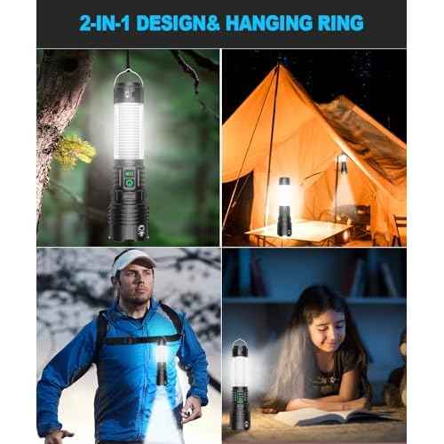 Flashlights High Lumens Rechargeable- Super Bright Tactical LED Flashlight,Powerful USB C Flash Light with 360¡ÆCOB Light, Long Beam 3280Ft,7 Modes,Waterproof Handheld Flashlight for Emergency