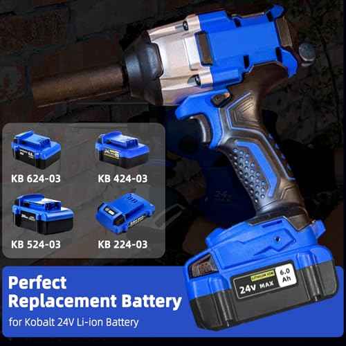 SAPBJ 2 Pack 24V 6.0Ah Battery for Kobalt, Compatible with Kobalt 24 Volt Max Cordless Power Tool Model KB624-03 KB524-03 KB424-03 KB224-03 KB124-03 0673802 1051230 Lithium-ion Replacement Bateria