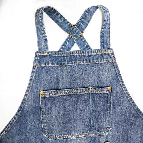 Denim Apron With Pockets,Distressed Jean Apron,Hairstylist Aprons,Denim Work Apron - Washing Style | Adjustable XXL