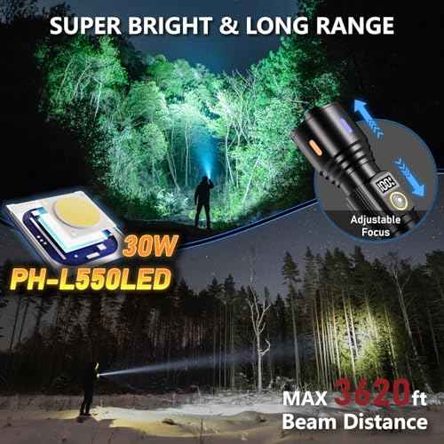 Rechargeable Flashlights High Lumens, 990,00LM LED Super Bright Flash Light, Handheld Tactical Flashlight, Adjustable High Powered Flash Lights, 5-Mode Powerful Linternas for Emergencies Camping