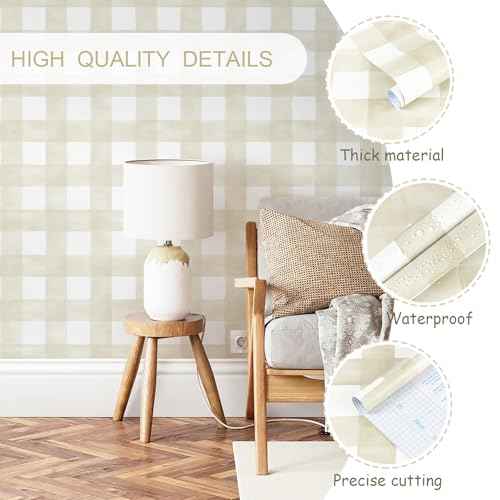 Peel and Stick Wallpaper Boho Modern Wall Paper Checkered Peel and Stick Removable Contact Paper Self Adhesive Wallpapers for Bedroom Bathroom Cabinet Shelf Liner Vinyl 17.3" x 78.7"