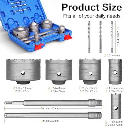 Worker Bee Concrete Hole Saw Kit,SDS Plus & Max Shank Masonry Wall Hole Opening for Brick, Concrete,Cement Stone,10-Piece