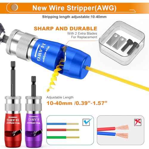 Luckyway Wire Stripper for Drill with Professional Electrician Wire Stripping and Twisting Tool, Wire Twister Tool for Drill, Quick Change Connector and Wire stripping Faster (Colorful, 5 PCS 6-14AWG)