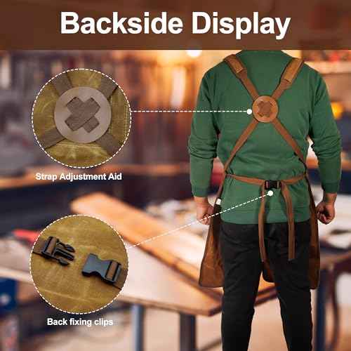 Woodworking Apron for Men, Gifts for Men, with 9 Tool Pockets, Waterproof Durable Waxed Canvas Work Apron for Woodworkers Carpenters Blacksmiths Provide Comprehensive Protection