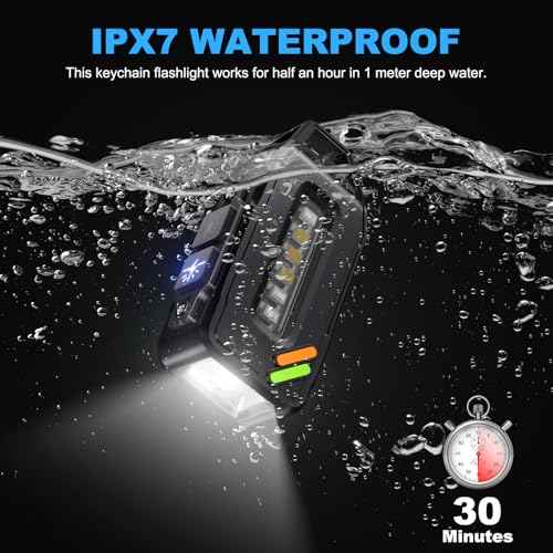 EDC Keychain Flashlight Rechargeable, 500 High Lumens Bright Small Flashlights Powerful with 9 Modes & Waterproof, Mini Clip on Pocket Flash light Magnetic for Camping, Fishing, Emergency, 2 Pack