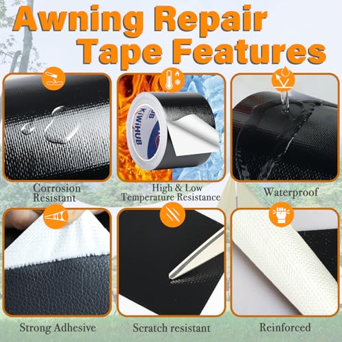RV Awning Repair Tape, 4" x 33FT Heavy Duty Waterproof, UV Proof Tear Repair Patch Kit for Tent, Canvas, Boat Covers, Sail