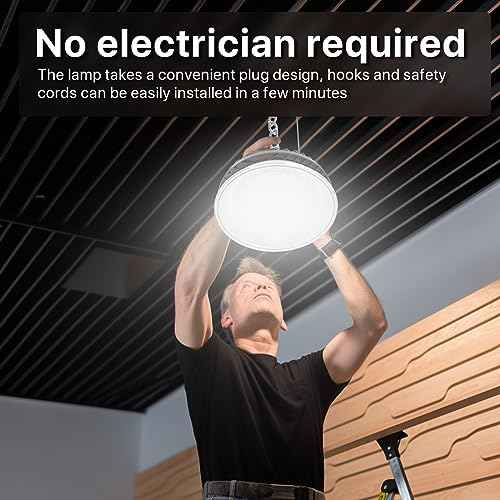 HYPERLITE LED High Bay Light with Reflector 100W 12500LM 5000K Daylight, High Bay LED Lights with US Plug for 10-14FT Garage Shop Barn