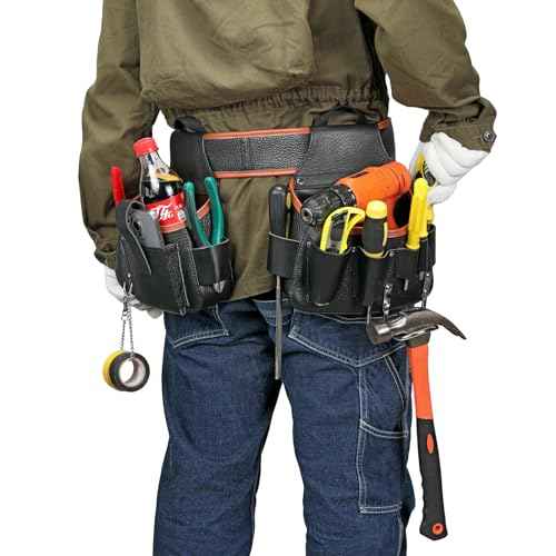 Tool Belt, Heavy Duty Tool Belts for Men,Large Bag Opening for Easy Access,Detachable & Adjustable Tool Pouch Bag for Electrician,Carpenter,Construction,Utility Belt.