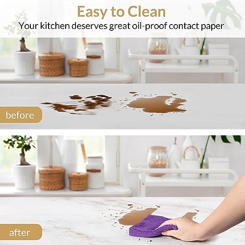 Homein Marble Contact Paper 17.5"¡¿78.7", Peel and Stick Countertops Wallpaper Waterproof Self Adhesive Wall Paper Roll for Cabinets Drawers Kitchen Old Furniture, Modern Matte White/Gold