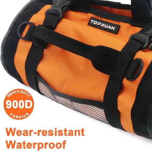 Tool Bag Roll Up 4 Large Zipper pockets 2 detachable pockets for Hand Tools and Small Hardware Organizer Orange Roll Up Tool Bag for Car 13 in