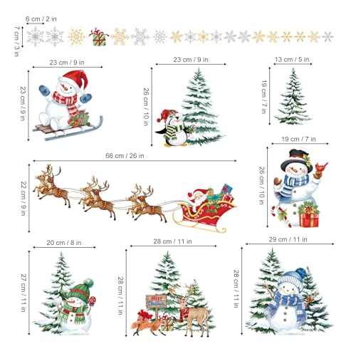 decalmile Christmas Winter Snowman Reindeer Window Clings Reusable Santa Claus Elk Xmas Tree Window Decals Double Side Printed Window Stickers Glass Door Home Party Shop Showcase Decoration