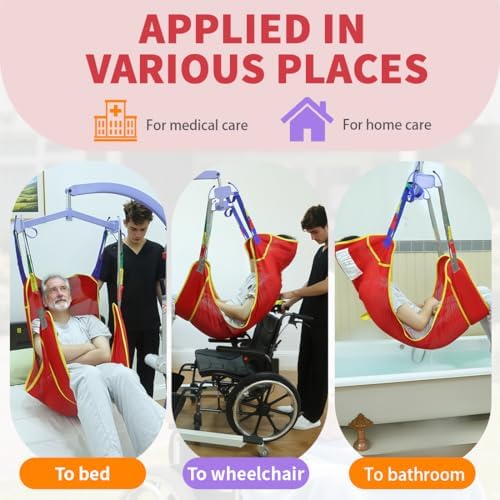 Universal Full Body Patient Lift Sling for Daily Living Aids, Mesh Fabric Patient Sling Transfer and Bathing aids, 500lb Weight Capacity (Large-Red)
