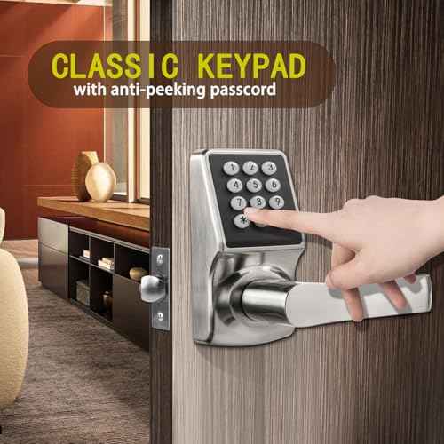 Keyless Entry Door Lock with Keypad,Keypad Door Lock with Handle,Smart Door Locks for Front Door with/Card/Passcode/Key,Digital Door Knob with Handle,Silver.