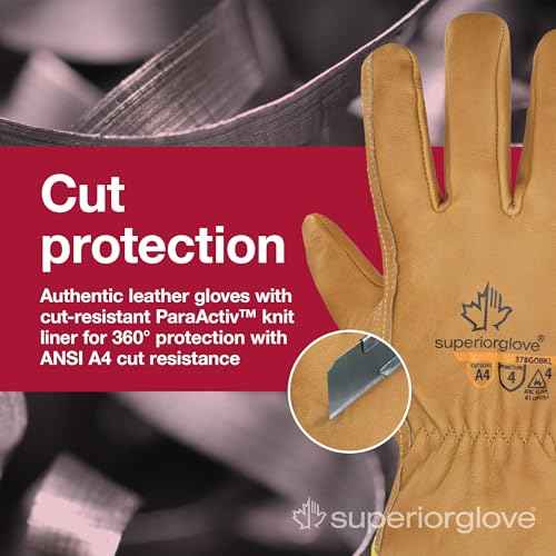 Superior Glove Endura Cut and Water Resistant Leather Work Gloves for Men & Women ? 378GOBKL Large (Pack of 1 Pair)