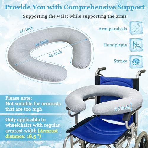Wheelchair Arm Rest Cushions Armrest Pads for Seniors Transport Chair Back Support Pillow Hand Elbow Pressure Relief Wedge Wheelchair Arm Trough with Cool Feel Pillowcover