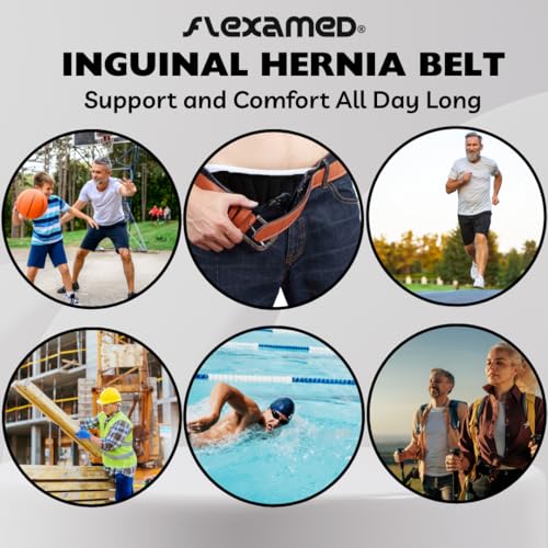 Left Side Inguinal Hernia Groin Belt with Compression Pad Black (XL 44-48)