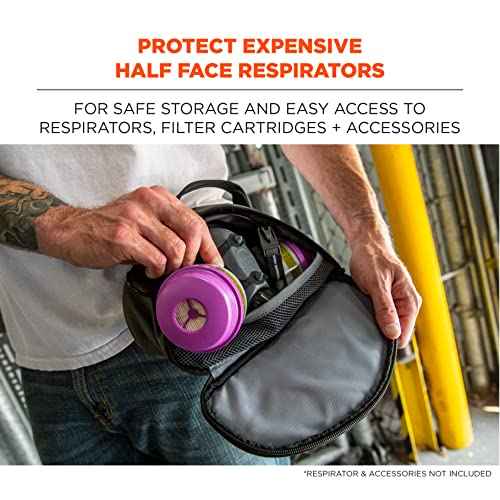 Ergodyne Arsenal 5187 Respirator Mask Storage Bag, Fits Half Face Respirators, Clamshell Design, Loop Attachment Gray