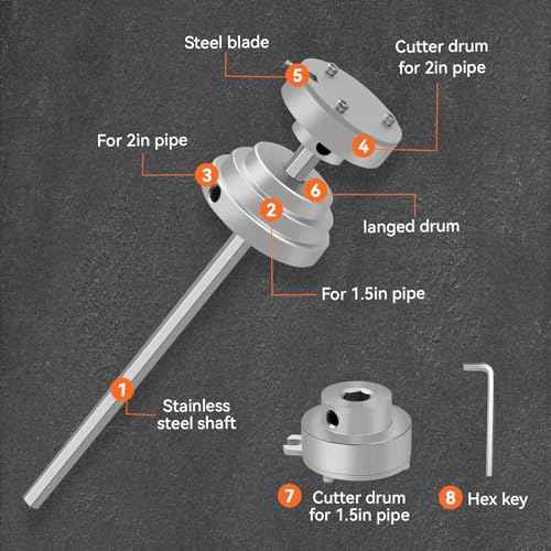 Inside Pipe Cutter for PVC Pipe-Aluminum Alloy Internal PVC Pipe Cutter for 1-1/2"and 2"Pvc Pipe, 7"Adjustable Cutting Depth PVC Pipe Cutter Tool Suitable for ABS, PVC, CPVC, PE, or PP Material