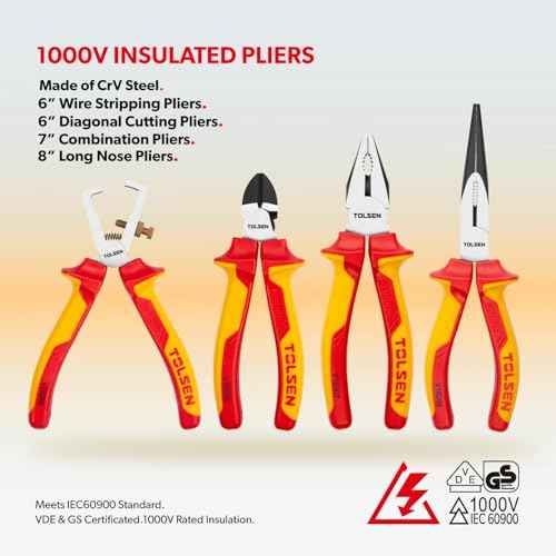 Tolsen 11-Piece VDE Insulated Set, 1000V Insulated Electrician Tool Set, with Insulated Phillips and Slotted Screwdrivers, Insulated Pliers, and Wire Stripper