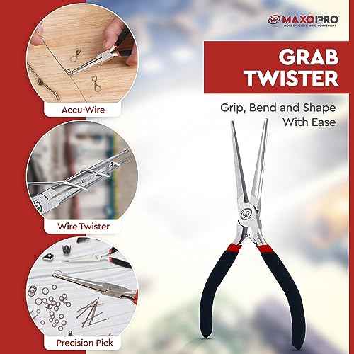 Premium 6 Inch Mini Needle Nose Pliers Set - 2 PCs Bent and Straight Long Nose Pliers with Comfort Grip - Non-Serrated Rust-Proof Long Reach Jewelry Pliers for Jewelry Making, Handmade Craft
