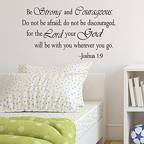 Inspirational Quotes Wall Decal, Be Strong and Courageous Vinyl Art Letters Wall Decor, Scripture Faith Sayings Words Wall Sticker Religious Bible Prayer Verse Motto Sticker for Living Room Church