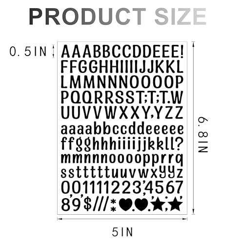 10 Sheet 1/2 Inch Small Letter Stickers, 1560Pcs Self Adhesive Alphabet Stickers, Cute Vinyl Letter Number Symbols Stickers for Arts Crafts Outdoor Sign Poster Windows Doors School Office - Black