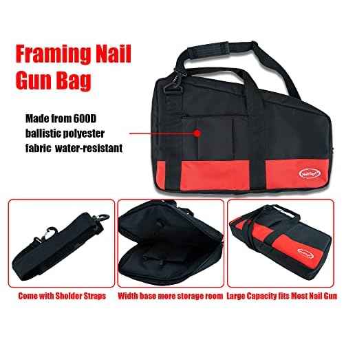 MELOTOUGH Heavy Duty Framing Nail Gun Tool Bag with Extra Storage Pockets Shoulder Strap Fits Hitachi NR83A£¨Red£©