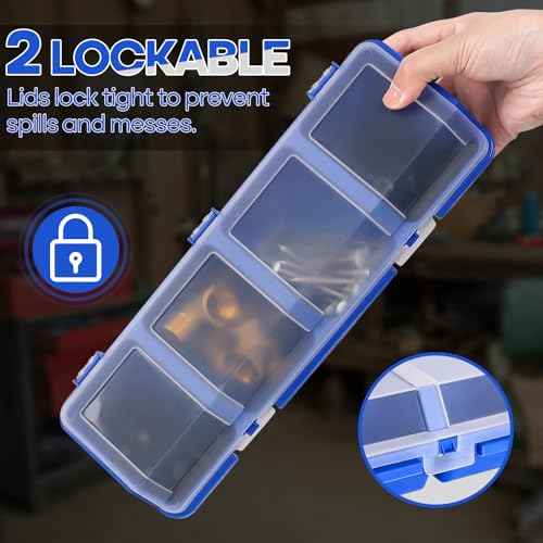 4 Pcs Screw Organizers, Stackable Bins with Lids Plastic Hardware Organizer Box with Compartment Bolt Organizer Plastic Divided Storage Containers for Garage Tools Nails Small Parts (RED)
