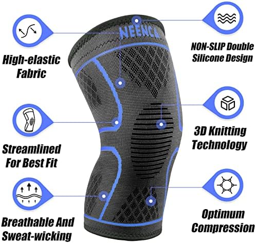 NEENCA Knee Braces for Knee Pain Women & Men -2 Pack Knee Sleeves for Knee Pain Set, Knee Brace Compression Sleeves, Knee Support for Sports, Running, Meniscus Tear, ACL, PCL, Arthritis Pain Relief...