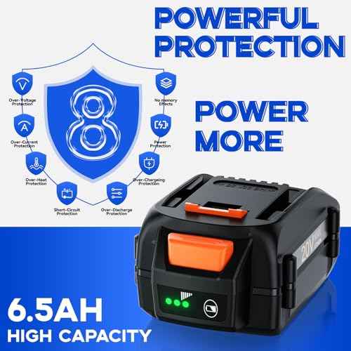 Upgraded 6.5Ah for Worx Battery 20V WA3525 for Worx 20V Max Power Share Battery WA3575 WA3520 WA3578 WA3674 WA3669 WG323 WG261 Lawn Mower Weed Eater Trimmer Blower Fan Lithium-ion