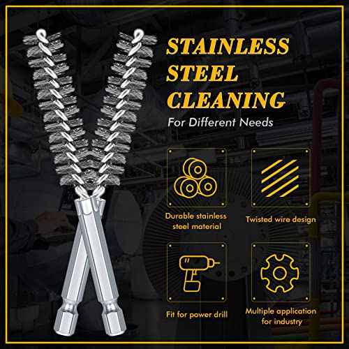 24 Pieces Bore Brush for Drill Wire Bore Brush Set Wire Cleaning Set Stainless Steel Cleaning for Power Drill Impact Driver (Stainless Steel)