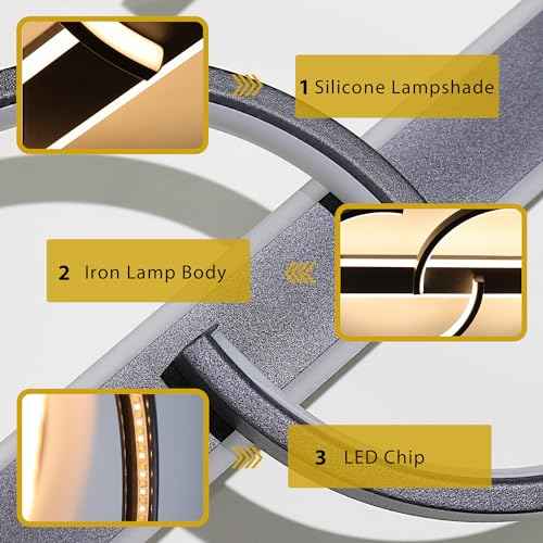 LED Ceiling Light 2 Rings Black Modern Flush Mount Ceiling Lamp with Remote 3000-6000K Living Room Light Fixture 23.62in for Bedroom Dining Room Office