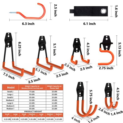 Intpro Garage Hooks 22 Pack Heavy Duty Garage Storage Hooks Steel Tool Hangers for Garage Wall Mount Utility Hooks and Hangers with Anti-Slip Coating for Tools Organizer Ladders Bikes Bulky Items