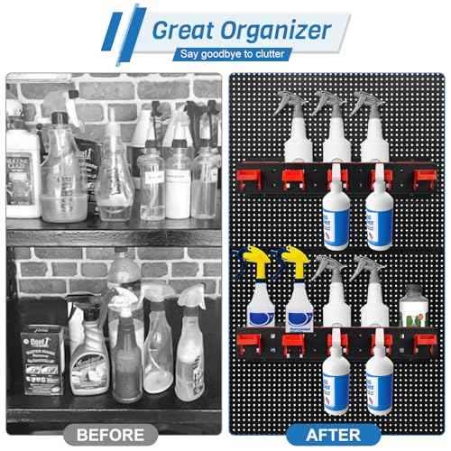 Wall-Mounted Spray Bottle Storage Rack, Universal Spray Bottle Holder with Removable Hooks, Hanging Rail Car Beauty Shop Accessory Display & Mobile Detailing Tools Hanger & Organizer for Garage