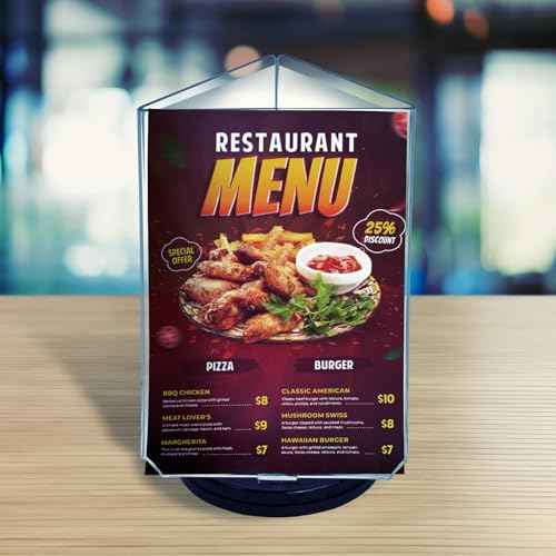 Azar Displays 193722 5" W x 7" H 3-Sided Sign Holder with Revolving Base