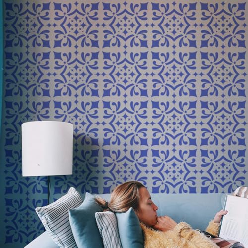 4Pcs Tile Stencils for Painting Floor DIY Crafts Reusable Plastic Stencils for Painting on Wood Wall Fabric Canvas Furniture