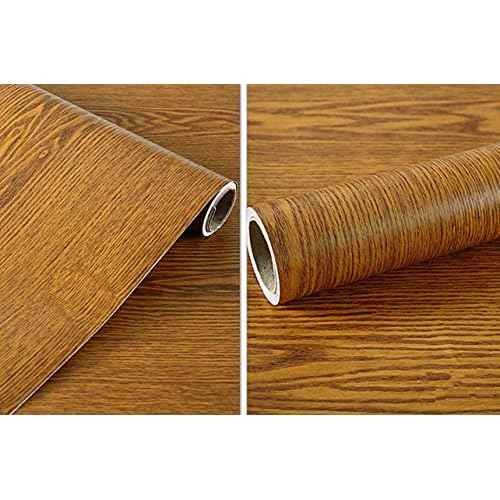 Dark Yellow Wood Grain Peel Stick Film Wallpaper Countertop Paper Vinyl Funitures Dresser Drawer Stickers,15.8inch by 79inch