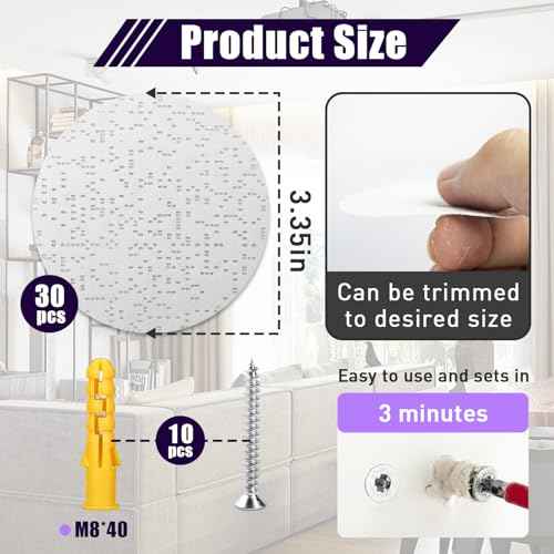 Drywall Anchor Repair Kit - Complete Anchor Patch Solution, Drywall Screw Hole Filler for Quick Patching, 30 Pcs Diameter 3.35 Inches