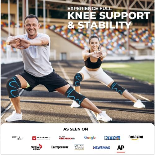 Modvel Knee Braces for Knee Pain Women & Men - 2 Pack Knee Brace for Knee Pain Set, Knee Brace Compression Sleeve, Knee Support for Knee Pain Meniscus Tear, ACL & Arthritis Pain Relief,Blue L