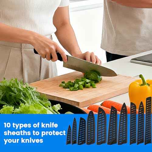 10-Pack Black Knife Sheaths for Kitchen Knives - Universal Protective Blade Covers for 10" Bread Knife, 8" Carving, 7" Chef, 5" Utility, 3.5" Paring Knives, Ventilated Safe Storage, PP Material