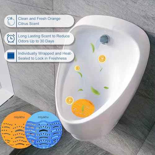 Urinal Screens Deodorizer 56 Pack Urinal Deodorizer Scented Urinal Screen Anti-Splash Urinal Screen for Urinals in Restrooms Restaurants Office Schools (28 Blue+28 Orange)