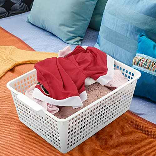 3-Pack Large Plastic Storage Basket, Plastic Storage Bin, White